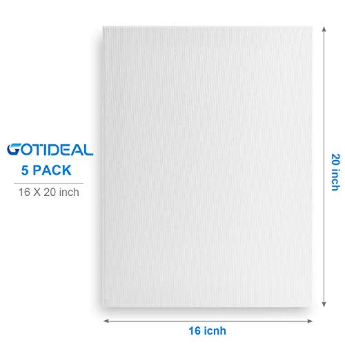 GOTIDEAL Stretched Canvas, 16x20 Inch Set of 5, Primed White - 100% Cotton Artist Canvas Boards for Painting, Acrylic Pouring, Oil Paint Dry & Wet Art Media - color: White, size: 16"x20"