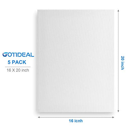 GOTIDEAL Stretched Canvas, 16x20 Inch Set of 5, Primed White - 100% Cotton Artist Canvas Boards for Painting, Acrylic Pouring, Oil Paint Dry & Wet Art Media - color: White, size: 16"x20"