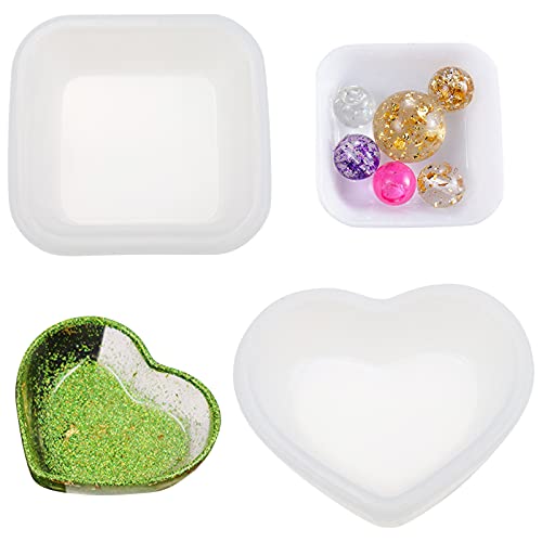 2 Pack Heart Shape Small Storage Box Resin Mold,Square Shape Jewelry Mini Bowl Silicone Mold, Cute Decorative Dish Containers Epoxy Casting Mold for Small Items Crafts Jewelry Art