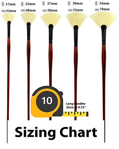 ZEM Brush Long Handle Stiff White Chungking Hog Bristle Fan Brush Set