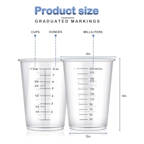 200 Pack Disposable Measuring Cups 8 Oz Plastic Measuring Cups for Liquids Clear Plastic Epoxy Cups Paint Liquid Mixing Cups for Liquid Measuring, Paint Mixing, Baking Supplies