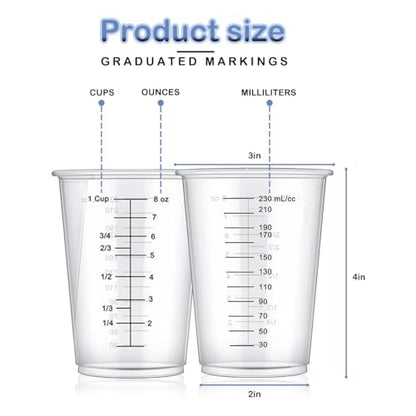 200 Pack Disposable Measuring Cups 8 Oz Plastic Measuring Cups for Liquids Clear Plastic Epoxy Cups Paint Liquid Mixing Cups for Liquid Measuring, Paint Mixing, Baking Supplies