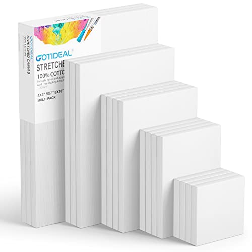 GOTIDEAL18Pcs Stretched Canvases for Painting Multi Pack 4x4, 5x7, 8x10,9x12, 11x14 Set, Primed White - 100% Cotton Artist Blank Canvas Boards for Painting, Acrylic Pouring,Oil Paint - color: White, size: Multi Pack-18 Pcs