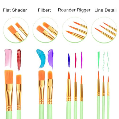 ESRICH Paint Brushes Set,24 Packs 240 Pcs Acrylic Paint Brush Set,Acrylic Oil Watercolor, Face Nail Art, Miniature Detailing,Rock Painting,Painting Artist Professional Kits(Green) - color: Green, size: 240