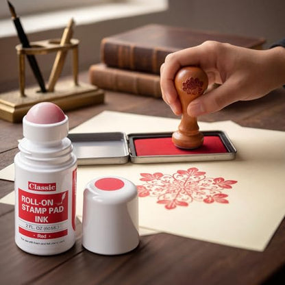 MotiMind 2 Pack Red Roll-on Stamp Pad Ink Refill 2 oz Roll-on Ink Refill Self Inking Stamps Pads Red Replacement Roller for Foam Felt Stamp Pads Pad with Roller Ball - color: Red