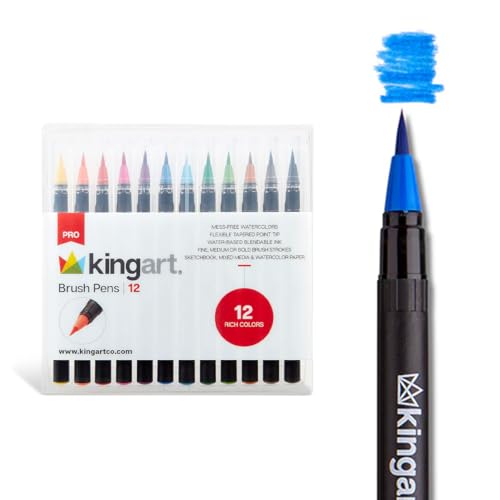 KINGART, Set of 12 Unique Colors Real Brush Pens, Assorted 12 Piece - color: 12 RICH COLORS