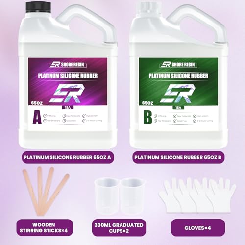 Silicone Mold Making Kit 130 oz, Platinum Cure 15A, 1:1, 4H Cure | 130 oz translucent LSR, 1:1 mix, flexible 15A, 30 min work time, 4H cure, smooth flow for detailed molds, 200°C resistant. - size: 130 OZ