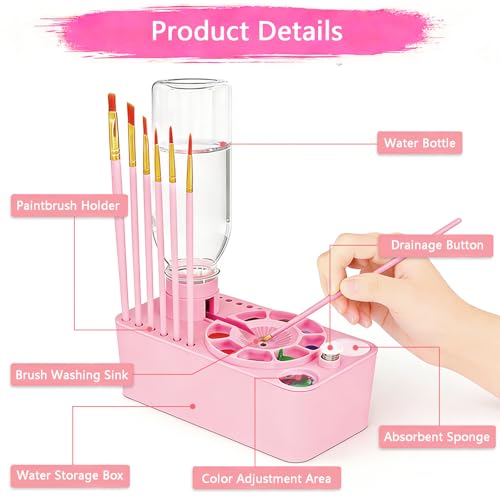 Elisel Painting Station,5 IN 1 Art Paint Supplies Kits,Paint Brush Cleaner (Upgraded),Silicone Painting Mat 12 Colors Paint Set,10 Paint Brushes,Painting Apron for Kids Artist Beginners (Pink, 5) - color: Pink