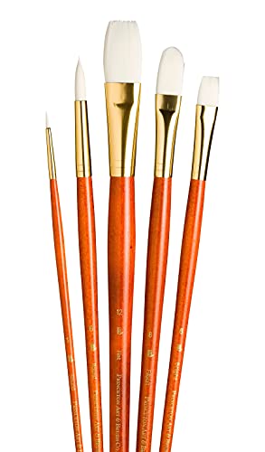 Princeton RealValue Brush Set, White Taklon, Orange Handle, 5 Piece, 1 Count - color: Orange, size: Round 1,6,Bright 6,Filbert 8,Flat 12