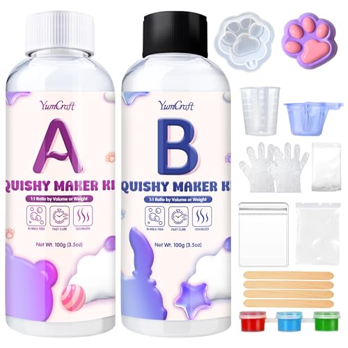 Liquid Silicone Taba Squishy Kit, 7oz 1:1 AB Ratio, Super Soft Fast Cure Silicone Rubber, Bubble Free DIY Squishy Maker with Cat's Paw Mold & Flocking Powder, Stress Relief Decompression Gift - color: 7oz