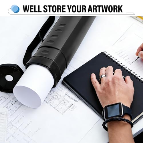 DEWEL Adjustable Poster Tube 24.5"-42", Waterproof Plastic Document Storage Tube Telescoping Carrying Case, Light Resistant Drawing Tube Painting Picture Tube Holder (Black-Large Size) - color: Black (Polygon), size: Large