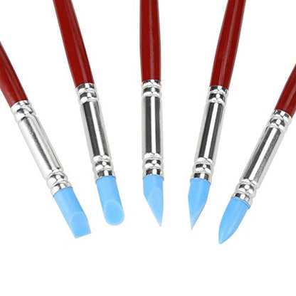 FTVOGUE Clay Modeling Tools, Premium Rubber Tip Silicone Brushes for Precision Carving Shaping and Sculpting Pottery DIY Artists Wood Handle 5pcs Set