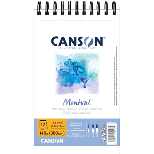 Canson Artist Series Montval Watercolor Paper, Wirebound Pad, 5.5x8.5 inches, 12 Sheets (140lb/300g) - Artist Paper for Adults and Students - Watercolors, Mixed Media, Markers and Art Journaling | Artist Series, Cold Press, 140 lb. (300gsm), Top Wire Boun