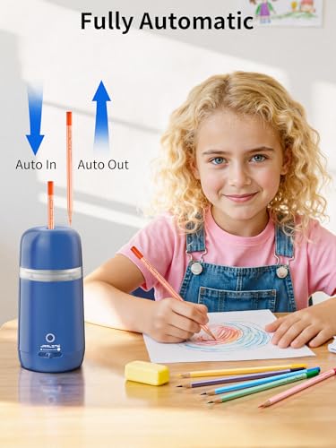 JARLINK Automatic Electric Pencil Sharpener - Hands-Free Operation, 3 Sharpness Modes, 3-Second Sharpening, Rechargeable & Portable for 7-12mm Pencils, Ideal for Classroom and Home Use (Blue) - color: Blue