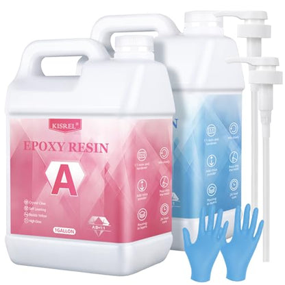 KISREL Epoxy Resin 2 Gallon - Crystal Clear Art Resin Kit - No Yellowing, No Bubble, Easy to Use for Casting, Coating, Art, Craft, Jewelry Making, Woodworking, Countertop - size: 2 Gallon