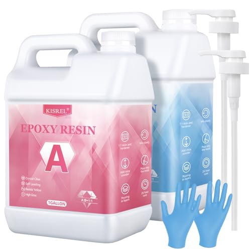 KISREL Epoxy Resin 2 Gallon - Crystal Clear Art Resin Kit - No Yellowing, No Bubble, Easy to Use for Casting, Coating, Art, Craft, Jewelry Making, Woodworking, Countertop - size: 2 Gallon