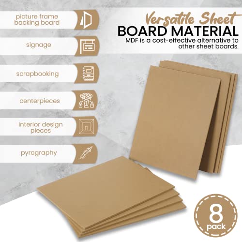 (8-Pack) CalPalmy 11” x 14” MDF Boards - 1/4” Thick Boards for Carpentry, Interior Design, Hobby Crafts, and More - with Smooth, Unfinished Sides and Sanded Edges - size: 11 x 14 x 1/4" (8 Pack)