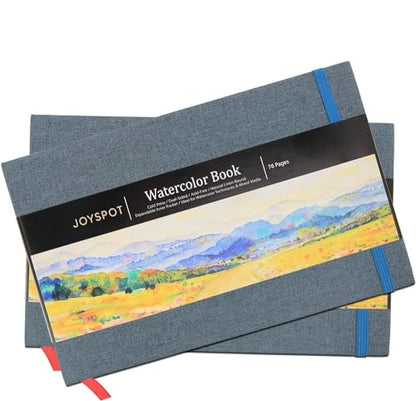 JOY SPOT! 5.5" x 8.5" Watercolor Pad, Pack of 2 (76 Sheets), 110 lb (230 GSM), Acid-Free Paper, Watercolor Book with Linen Bound for Watercolor Techniques and Mixed Media