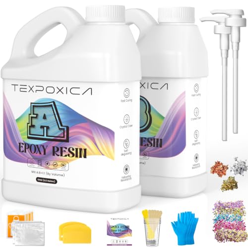 Epoxy Resin 1Gallon Kit,Crystal Clear,Self Leveling,Bubble-Free,Anti-Yellowing Easy Mix 1:1,Suitable for Art Casting,Wood & Molds,Jewelry Projects,DIY Gifts - size: 1 GALLON