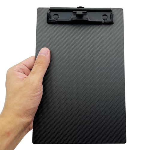 6.1 * 9.3 * 0.06inch A5 Half Letter Small Size Super Hard&Portable Carbon Fiber Clipboard with Hook&Pen Holder,Strong Low Profile Clip,Dry Carbon Clip Board,Writing Board,Note pad - color: Black Clip, size: 6.1*9.3*0.06inch+1Clip