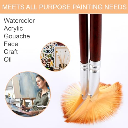 18 Pcs Fan Paint Brushes, Artist Painting Brush Set Professional Soft Anti-Shedding Nylon Brush Wooden Handle Oil Acrylic Brush Suitable for Acrylic Painting, Oil Watercolor Painting - color: Brown