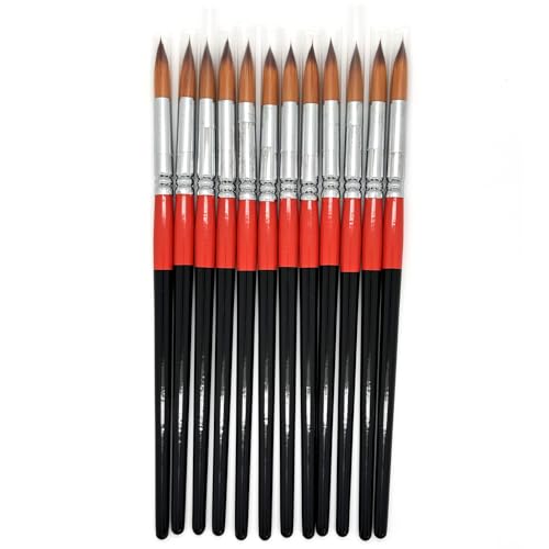 Size #10 Pointed Round Paint Brush, Pack of 12, Premium Quality Synthetic Hair for Acrylic Watercolor Oil Gouache Painting by Students, Professionals and Artists - size: Size #10 Pointed Round (12 PCS)