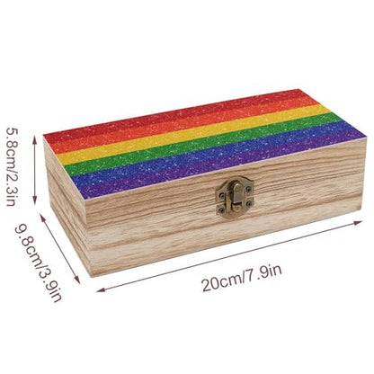 Rainbow Glitter Gay Pride Flag Jewelry Box Wooden Rustic Multi-Purpose Organizer with Front Clasp for Jewelry, Crafts, Accessories & Small Items - color: style-6