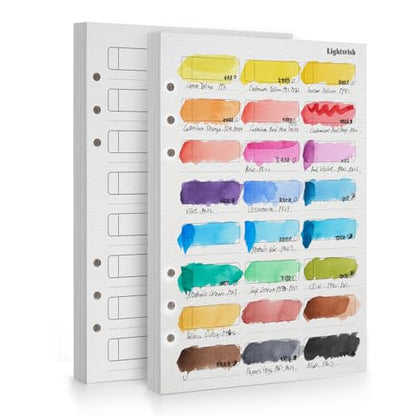 Lightwish Watercolor Swatch Paper Bulk - 100% Cotton Cold Press 300gsm/140lb, 2 Pack Total 40 Sheets 24 Spaces A5 Hole-Punched Replaceable Paper for Watercolor, Gouache, Oil Pastels,5.8 * 8.2 Inches
