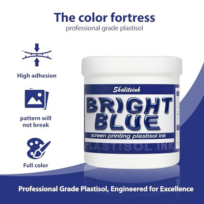 Shaliteink® Screen Printing Plastisol Ink Bright Blue - Highly Opaque Screen Printing Ink for Cotton, Polyester and Other Fabrics (16oz.) - color: Bright Blue, size: 16 fl oz