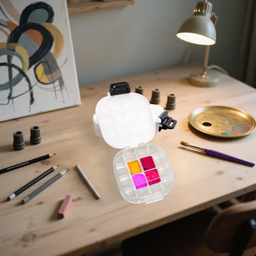 6 Pcs Airtight Paint Storage Palette Box with Lid 4.4x3.5x1 Inch 16 Wells Smal Acrylic Palette Watercolor Tray Container Stay Wet for Painting Art Gouache Oil (Black)