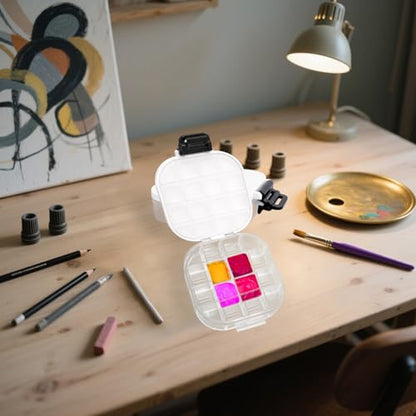 6 Pcs Airtight Paint Storage Palette Box with Lid 4.4x3.5x1 Inch 16 Wells Smal Acrylic Palette Watercolor Tray Container Stay Wet for Painting Art Gouache Oil (Black)