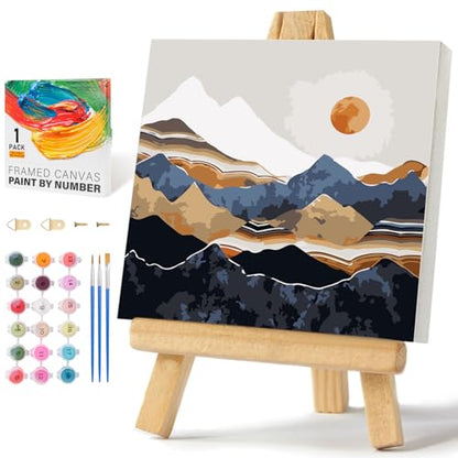Framed Paint by Numbers Kit for Adults Beginners & Kids Ages 8-12, Abstract Mountain Acrylic Easy Paint by Number with Frame, Paint by Number Kits on Canvas Framed (10 * 10 Inch, without Easel) - color: BOP1PF09, size: 10 x 10 Inch