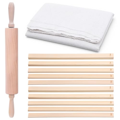 mekueeex 12 Pcs Polymer Clay Tools Set with Bamboo Clay Rolling Pin, 5-Size Guide Rails & Linen Mat - Essential Pottery Tools and Supplies for Sculpting, Pottery Wheel & DIY Crafts