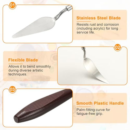 HARFINGTON 2pcs Palette Knife Painting Tool 3.27 x 1.06 Stainless Steel Art Spatula Pallet Knives Scrapers Tools with Beech Wood Handle for Acrylic Oil Canvas Mixing Spreading, Red/Silver - size: 3.27" x 1.06"