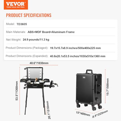 VEVOR Makeup Train Case Professional Makeup Storage Organizer Box Make Up Carrier for Women and Girls - style: Makeup Case With Stand
