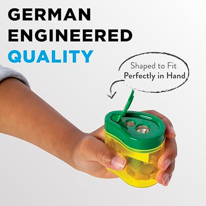 Ticonderoga Two-Hole Manual Pencil Sharpener for Standard and Beginner Pencils, Yellow/Green, 2" x 2" x 1.25", German-Engineered, 1 Count - style: 2-Hole