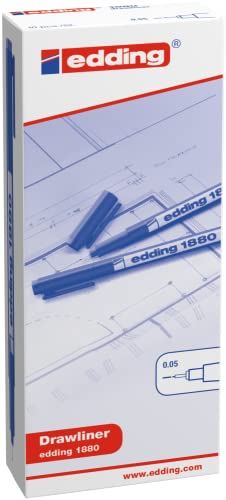 edding 1880 profipen - black - 10 pens - line width 0.2 mm - fineliner pen for precise writing, sketching and technical drawing - fine, metal-encased nib - suitable for use with rulers and stencils - color: 01: 10 Pens - 0.2mm - Black