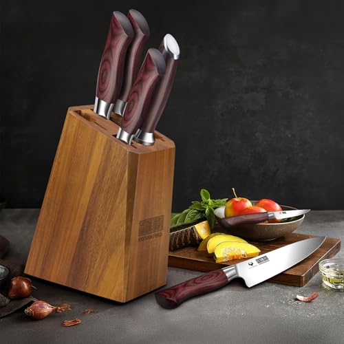 HOSHANHO 7-Piece Knife Set with Block - High-Carbon Stainless Steel Kitchen Knife, Ultra Sharp Professional Chef Knives with Sharpener - size: 7 Pieces Knife Set