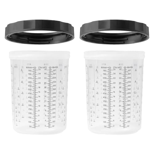 LAUCO 2 Pack Paint Spray Gun Hard Cup Set, 800ML (27 Oz) Reusable Mixing Cups with Retainer Rings, Compatible with Disposable Paint Cup Liner and Lid Systems for Automotive Paint, Primer, Clear Coat - size: 2Pack-800ML
