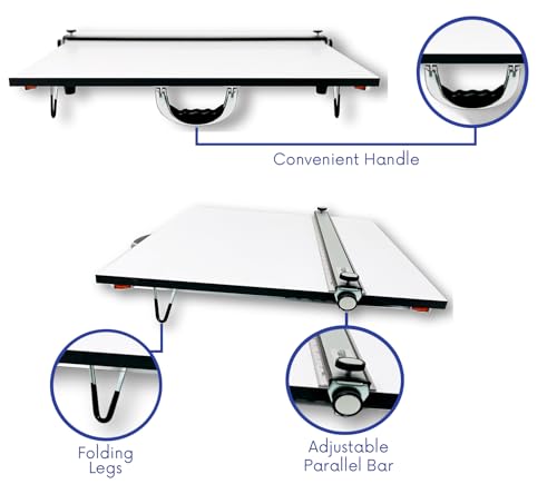 Proartek PK00017 Model PXB31 Portable Drafting Drawing Board 23" x 31"; PXB Series; Adjustable Aluminum Parallel Straightedge; Carry Handle; Architecture Tool for Students and Professionals - size: 23" x 31"