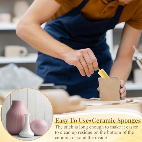 Teenyyou 12 Pcs 2 Colors Pottery Sponges for Clay, Burr Repair Stick Pottery Trimming Tools for Clay Making Ceramic Tools Sponge Accessories Shaping and Carving