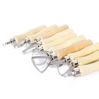 Lagnlnaoy 10Pcs Pottery Clay Sculpture Loop Tool Wood Handle Ceramics Sculpting Tools Stainless Steel Clay Pottery Sculpting Flat Wire Kit