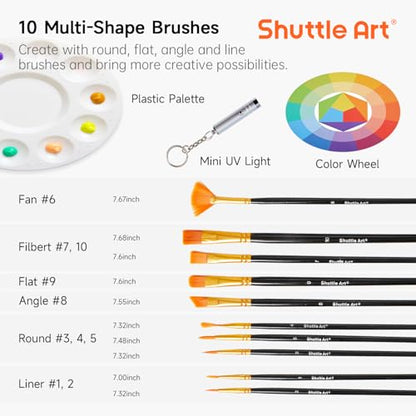Shuttle Art 25 Colors Outdoor Acrylic Paint Set, 2oz/60ml Waterproof Acrylic Paint with 10 Brushes 1 Palette, Rich Pigmented Paints for Artists, Beginners on Rocks, Wood Crafts, Garden Statues