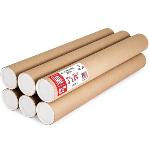 3" x 24" Heavy-Duty Reinforced Cardboard Mailing Tube, Pack of 6 Tubes with 12 Caps – Secure USPS Approved – Great for Shipping and Storing of Prints, Artwork, Posters or Documents - color: Heavy-Duty, size: 3" x 24"
