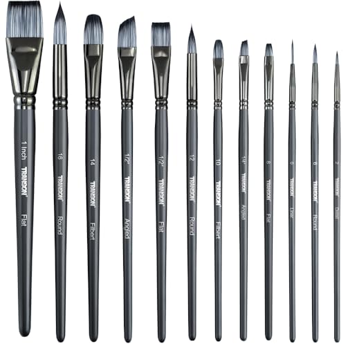 Transon Artist Paint Brush Set of 12 for Watercolor Acrylic Gouache Oil and Tempera Painting