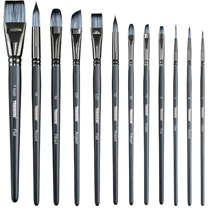 Transon Artist Paint Brush Set of 12 for Watercolor Acrylic Gouache Oil and Tempera Painting