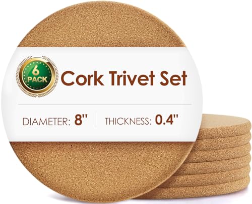 6 Pack Cork Trivets for Hot Dishes, 8" High-Density Thick Pads for Pots and Pans, Heat Resistant Kitchen Mats, Multifunctional Corkboard for Plant Coasters and DIY Crafts Trivets for Hot Pots and Pans - color: 01-8 Inch 6pcs Round