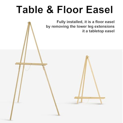 Falling in Art 65" A-Frame Tripod Easel Stand, Wooden Display Easel with Adjustable Canvas Holder, Floor Easel for Wedding Signs, Posters, Paintings, Artwork(Gold) 1 Pack - color: Gold-1 Pack
