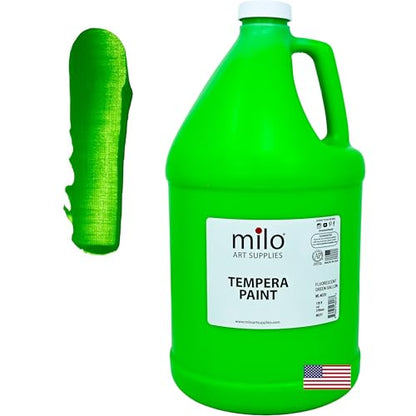 milo Fluorescent Green Neon Tempera Paint | 128 oz Bottle, 1 Gallon | Glows UV in Black Light | Non-Toxic Made in USA | Washable Bulk Art Paint for Party, Student, Classroom, Artist - color: Fluorescent Green