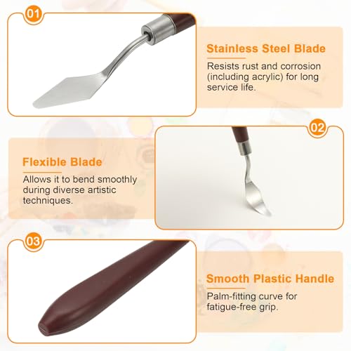 HARFINGTON Palette Knife Painting Tool 1.46" x 0.63" Stainless Steel Art Spatula Pallet Knives Scrapers Tools with Plastic Handle for Acrylic Oil Canvas Mixing Spreading, Red/Silver - size: 1.46" x 0.63"